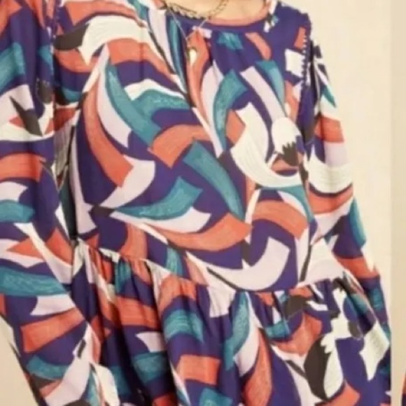 Maeve Anthropologie Cheyenne Bird Print Peplum Top blouse small artistic bold - Picture 3 of 9